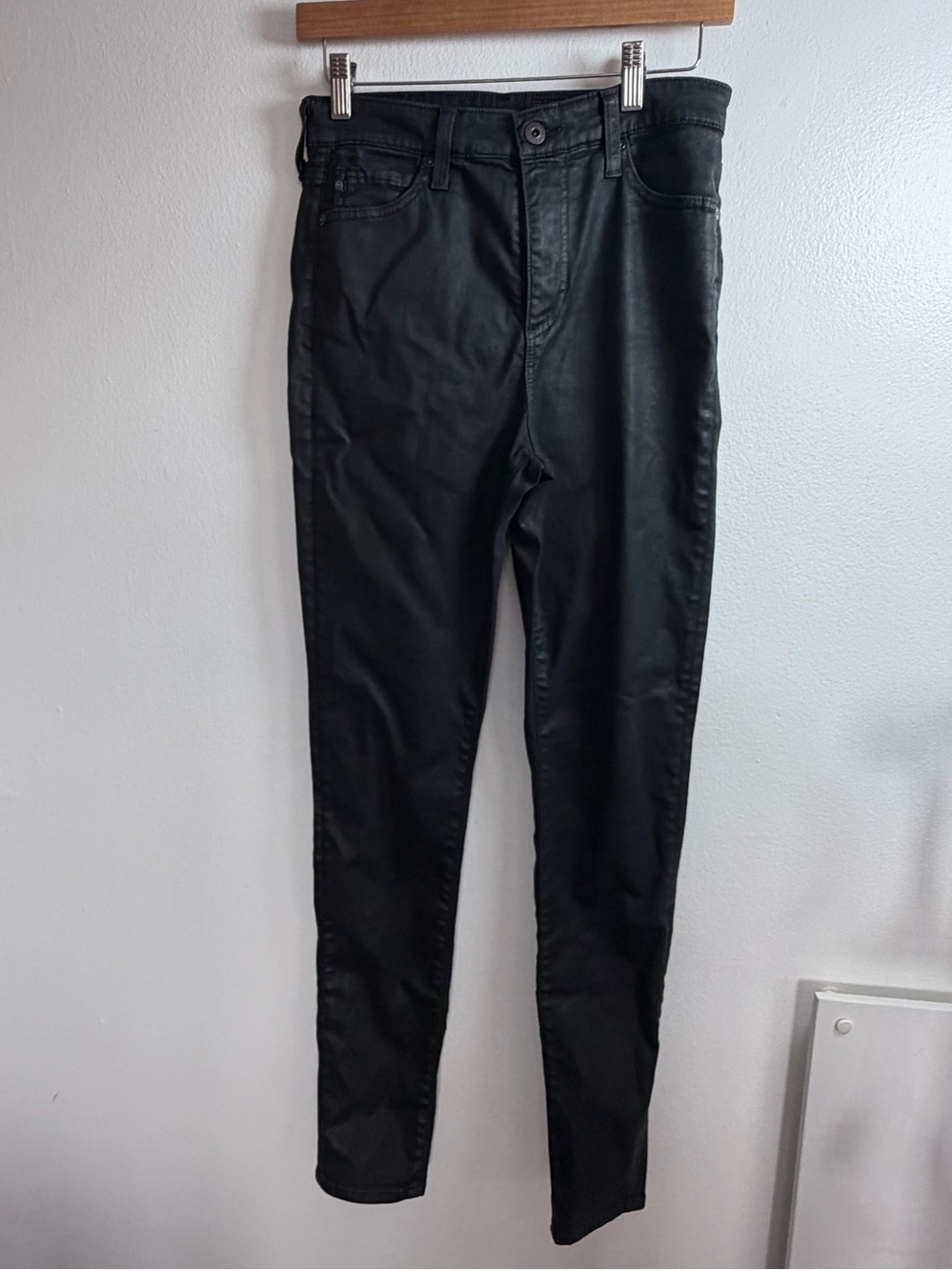 AG Adriano Goldschmied The Mila Jeans 28R Black Coated High Rise Skinny Pants - Picture 2 of 9